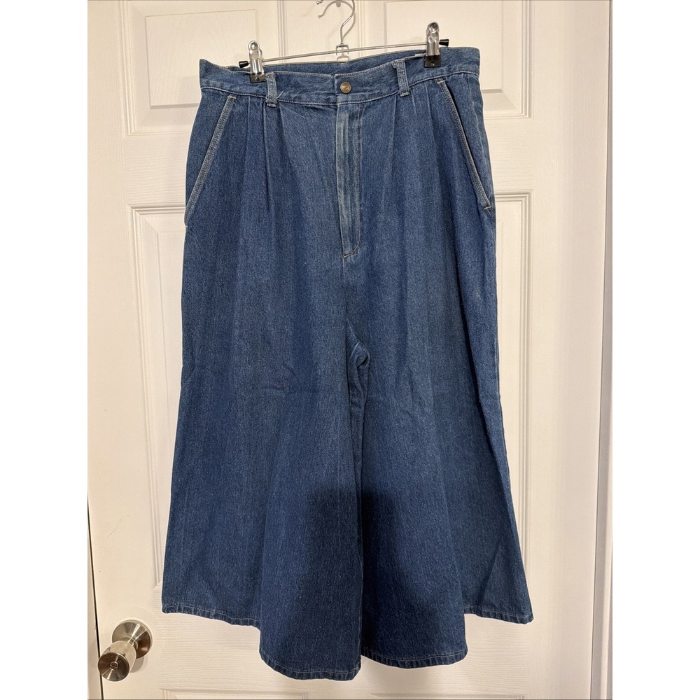 Vtg 80s John Henry Denim Pleated Split Skirt Size 12 Boho Hippie